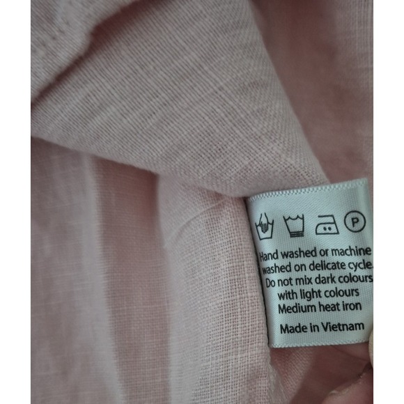 Yaly Couture Shirt Mens 43 Chest Pink Linen Mandarin Collar Long Sleeve Pullover - Picture 5 of 8